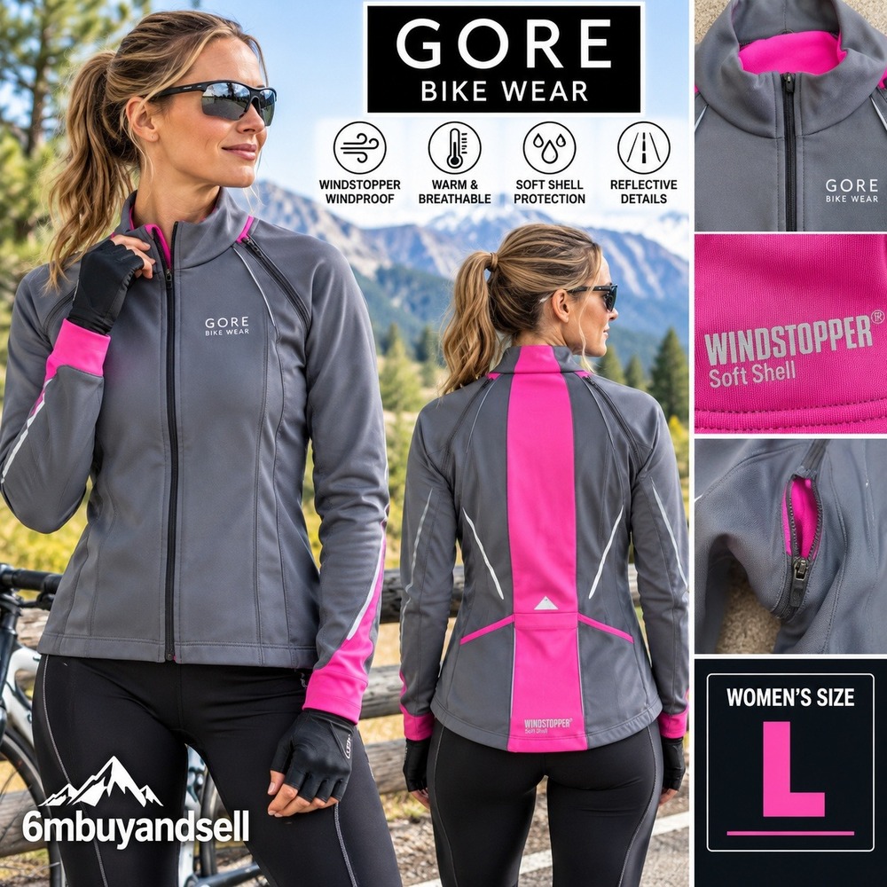 Gore Bike Wear Windstopper Soft Shell Cycling Jacket Grey Pink Large JWPHAW